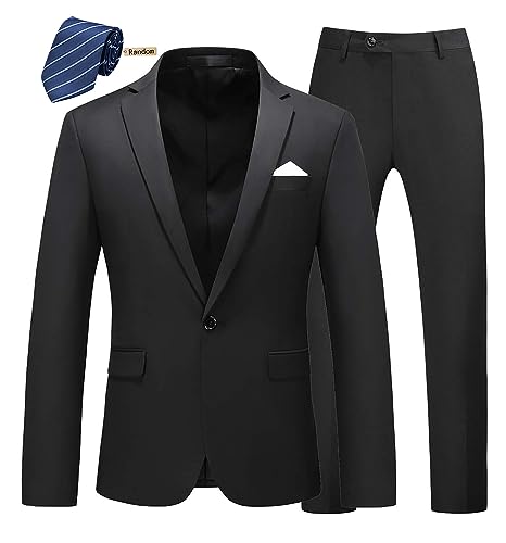 MOGU Mens Casual Dress Suit Slim Fit Stylish Blazer Coats Jackets US Size Blazer 36/Pants 32 Black